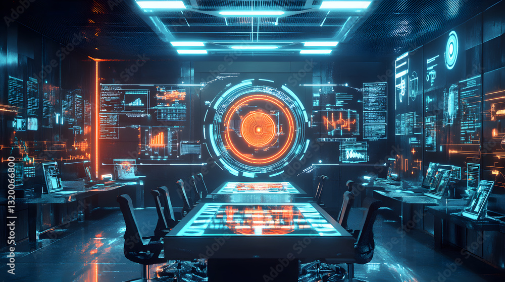 Aufkleber futuristic robotics command center high-tech startup accelerator digital hub urban environment aeria
