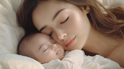 A tender moment between a mother and her newborn, perfect for Mother's Day promotions, baby health and wellness campaigns, or family-oriented content.