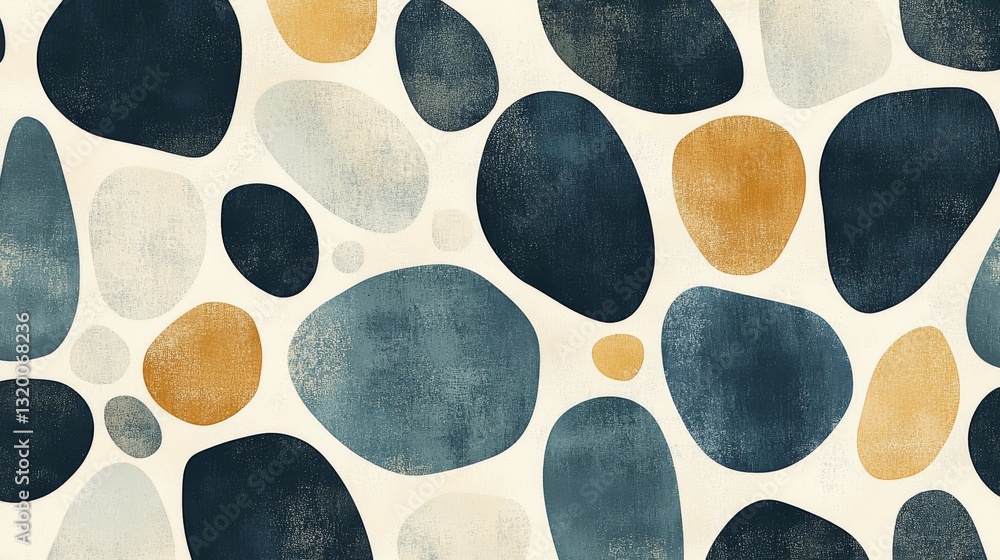 Poster abstract modern artwork featuring textured colorful rounded shapes on cream background