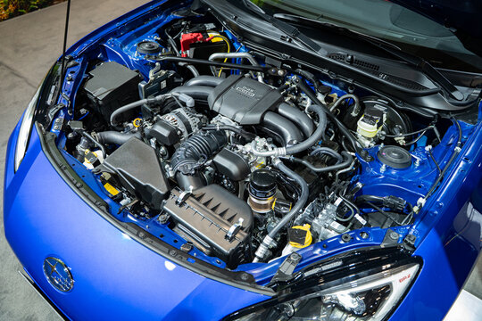 Engine view of Subaru BRZ tS at the 2025 Canadian International AutoShow. Toronto, Canada - February 14, 2025.