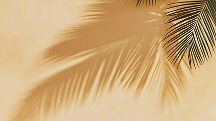 Palm Leaf Shadow Overlay on Beige Background: Tropical Summer Aesthetic Minimalist Design Illustration