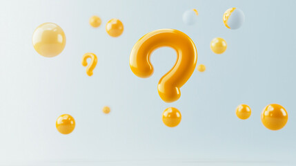 Floating Orange Question Marks Against a White Background