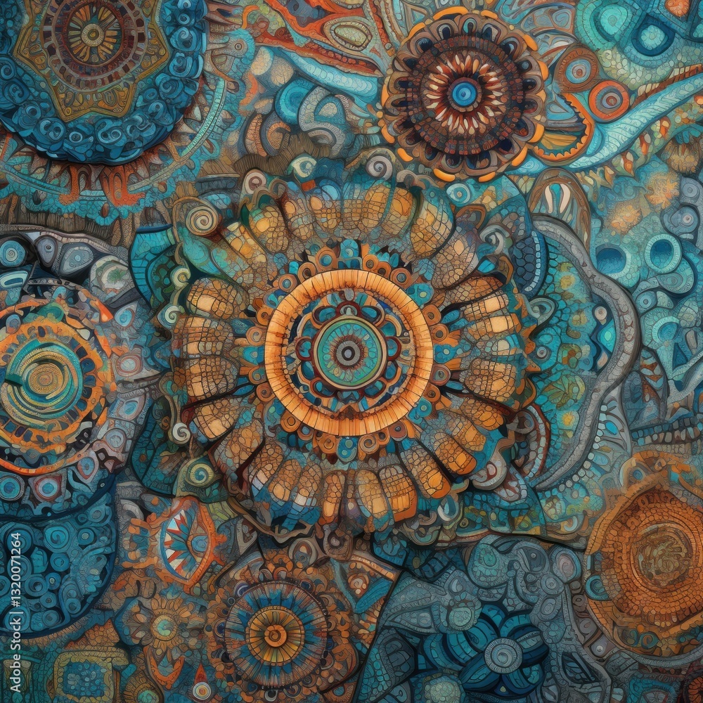 Poster abstract mandala design featuring intricate circular patterns