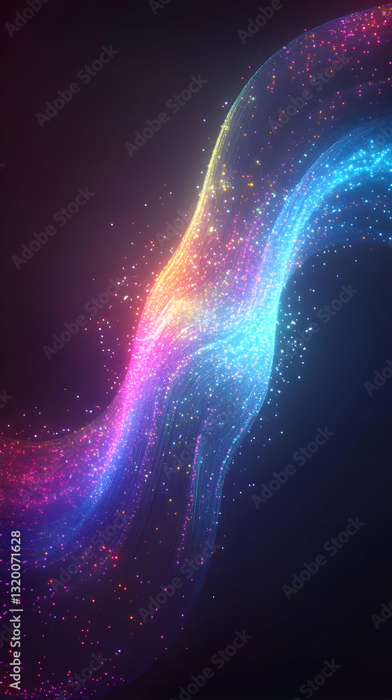 Aufkleber abstract 3d render of colorful glowing particle waves flowing dynamically in dark space, creating a 