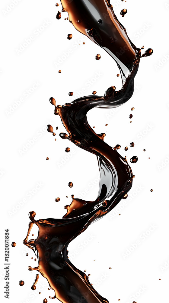 Aufkleber 3d render of dark liquid splashing dynamically, swirling in an abstract pattern against a white back