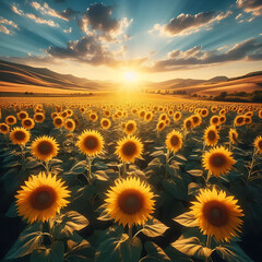 Obraz premium Sunset Sunflowers Field