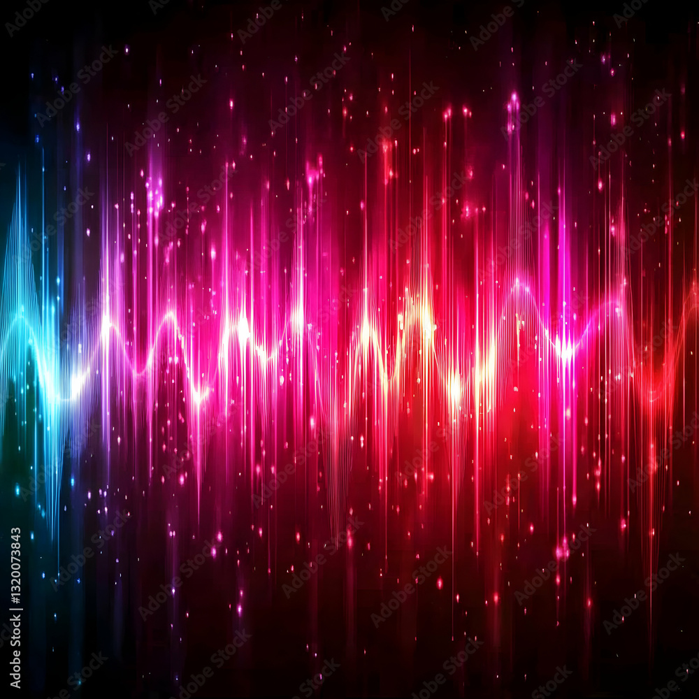 Poster abstract colorful wave background with glowing vertical lines and sparkling particles, vibrant energ