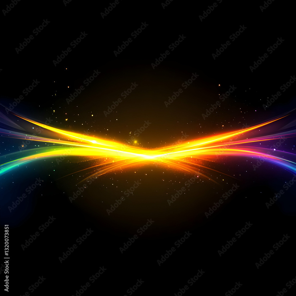 Poster abstract colorful light streaks flowing dynamically across dark background, creating a vibrant and e