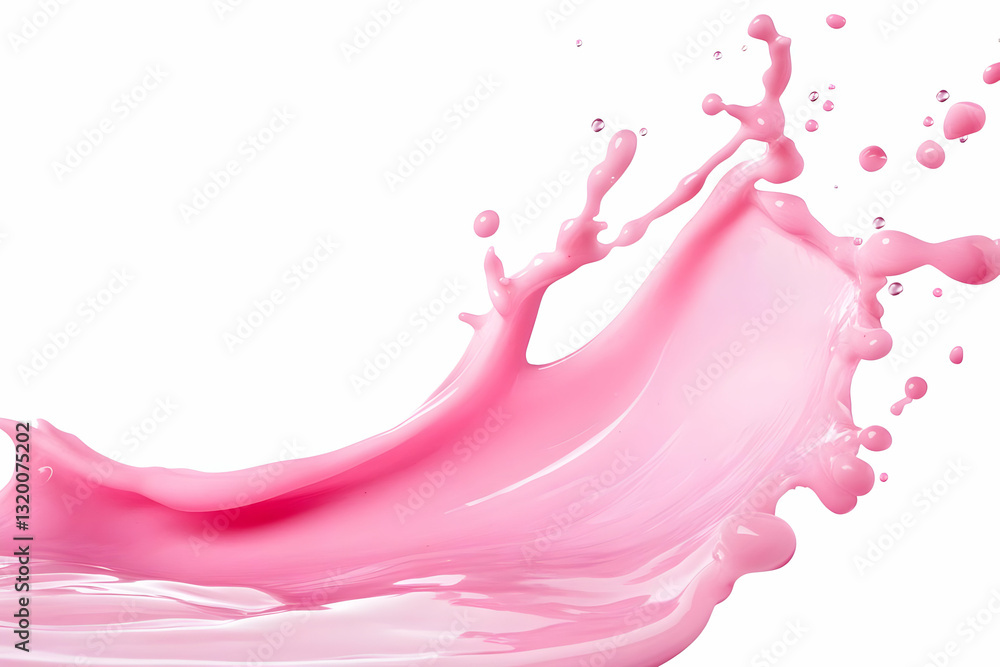 Poster pink liquid splashing dynamically on white background, 3d render of a creamy substance in motion