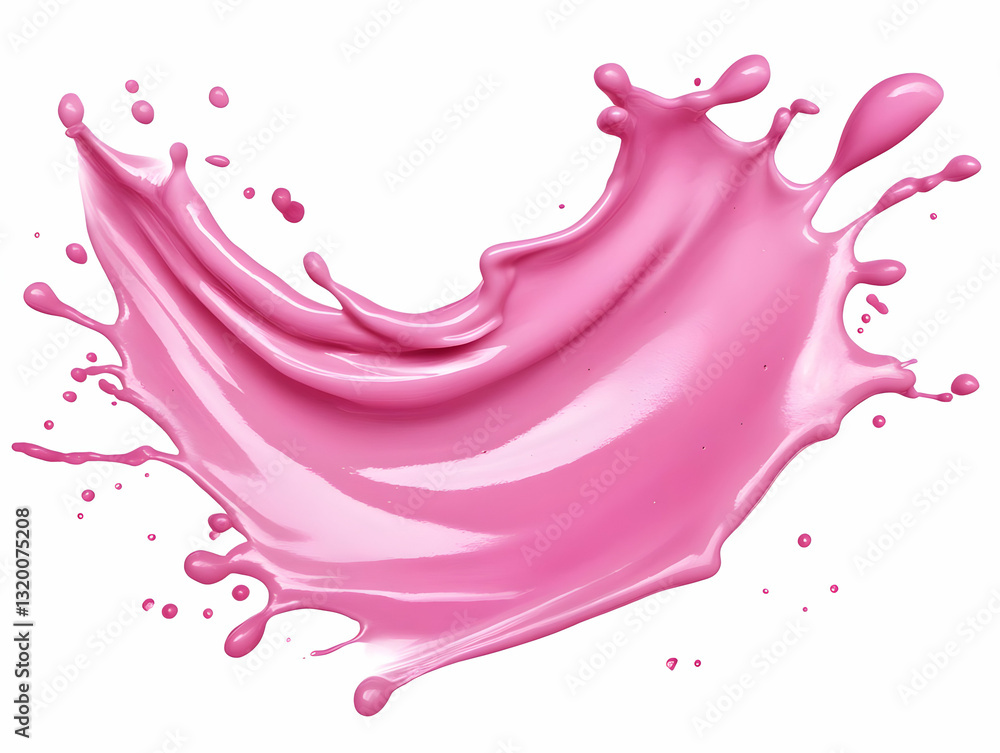Poster pink liquid splashing dynamically, creating an abstract 3d background design with vibrant color and 