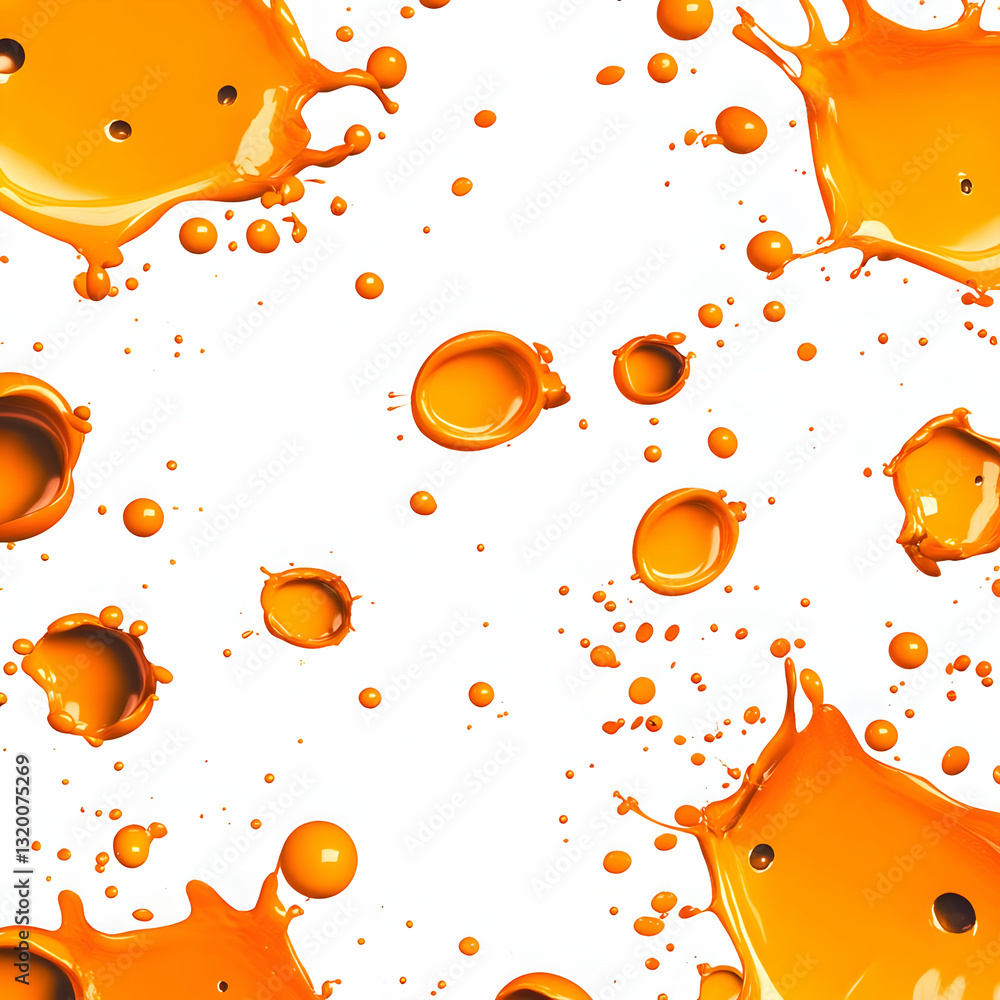 Poster vibrant orange liquid splashes explode on white background, 3d render of dynamic abstract art