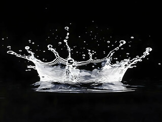 Water Droplet Impact: A High-Contrast, Monochromatic Splash Creates an Abstract Crown-Shaped Image Against a Black Background