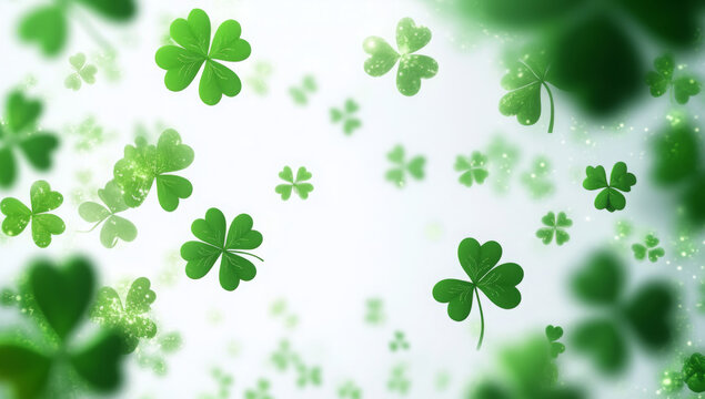 St. Patrick's Day themed white background with leaves and copy space for text 
