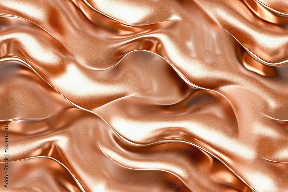 Poster seamless copper smooth, flowing surface resembling copper or metallic fabric, with soft waves and re