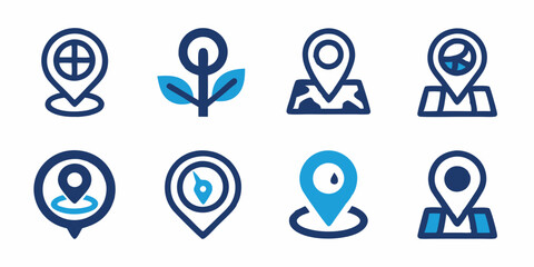 Map pin icon set Solid vector icons collection in white background