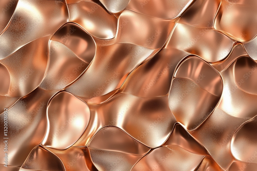 Poster seamless copper textured surface with flowing, wavy patterns in a metallic rose gold color. the surf