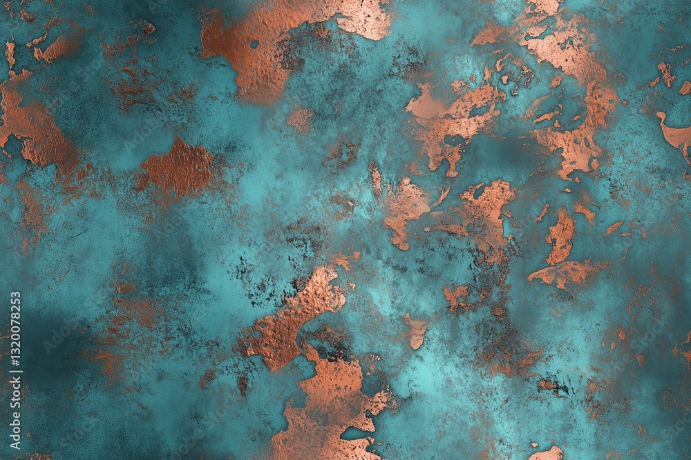 Poster seamless copper textured abstract background featuring a blend of teal and copper tones, creating a 