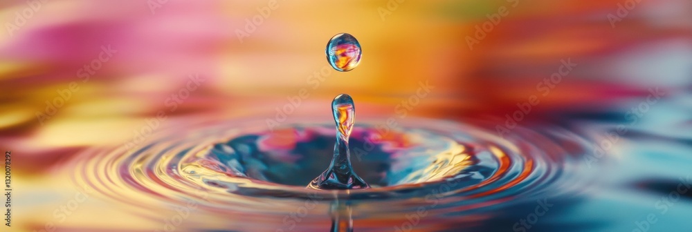 Poster Clear water drop emerging from filter with soft reflections and vibrant colors illuminated by natural light