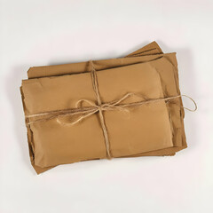 Rustic Brown Cardboard Package Tied with Twine on White Background:  A Still Life Image of Simple Packaging, Showing Texture and Detail.