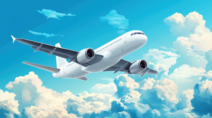 Obraz premium Airplane Flying Above the Clouds in a Clear Blue Sky