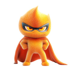 A Fluffy 3D Cartoon Superhero with Red Cape and Yellow Eyes Isolated on Transparent Background