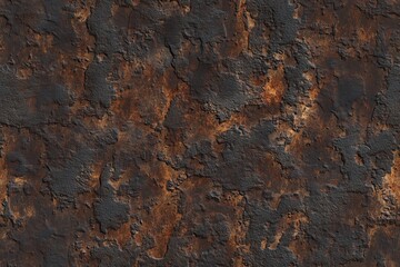 Obraz premium Seamless Ferrous Metal textured surface featuring a mix of dark brown, rust, and black tones, resembling aged metal or weathered stone. The uneven patterns create a rugged appearance.