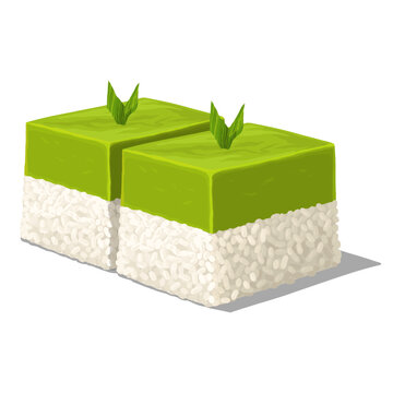Traditional Kuih Talam Seri Muka Pandan with Creamy Coconut Glutinous Rice and Fragrant Pandan Custard