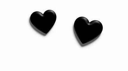 Fototapeta premium Two Black Heart Shapes on White Background, Love and Romance Concept