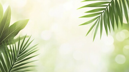 Fototapeta premium Serene Palm Sunday: Lush Green Palm Leaves, Blurred Background, Perfect for Religious or Spiritual Designs, Invitations, and Easter Celebrations. A 