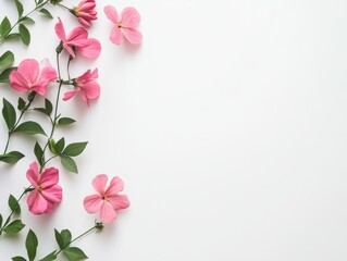 Naklejka premium Delicate pink blossoms in the corner of a white gray background 