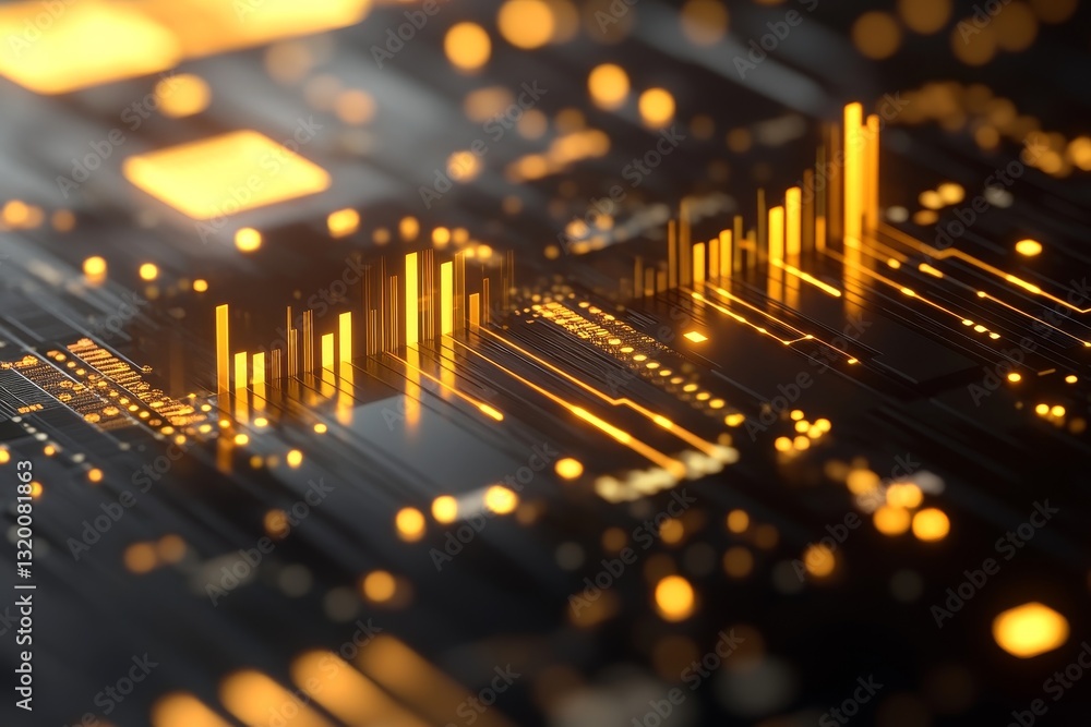 Poster abstract golden digital background with circuit board elements