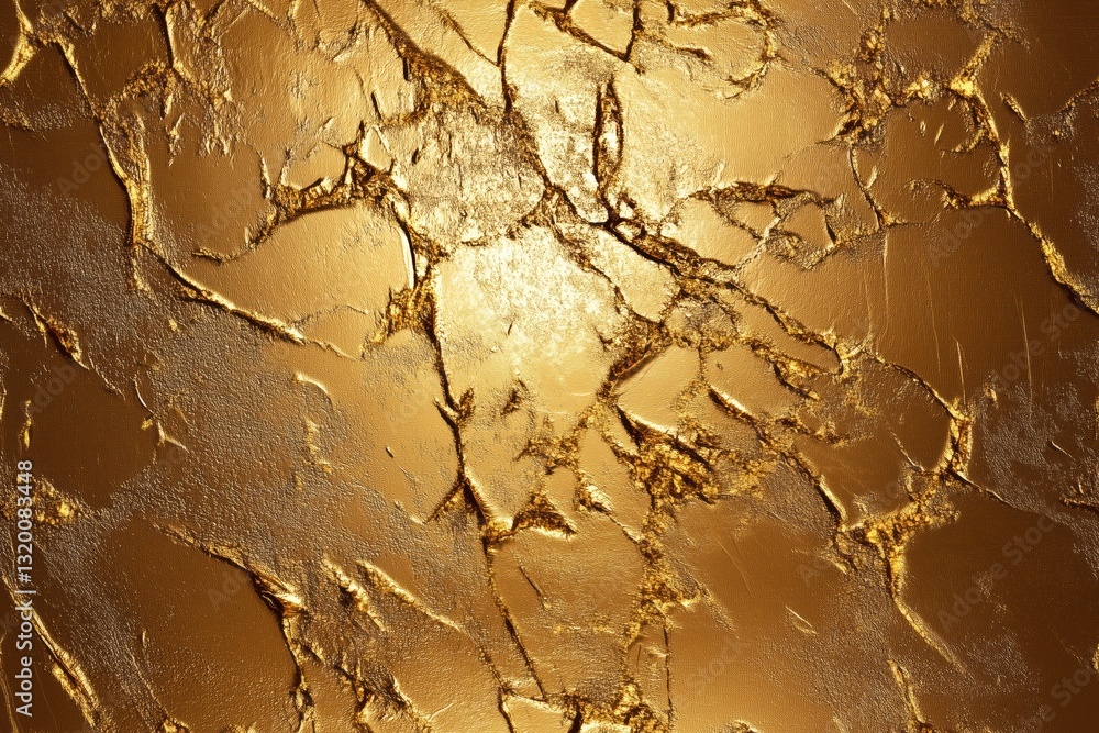 Poster seamless textured golden surface with cracks and uneven patterns, reflecting light in various shades