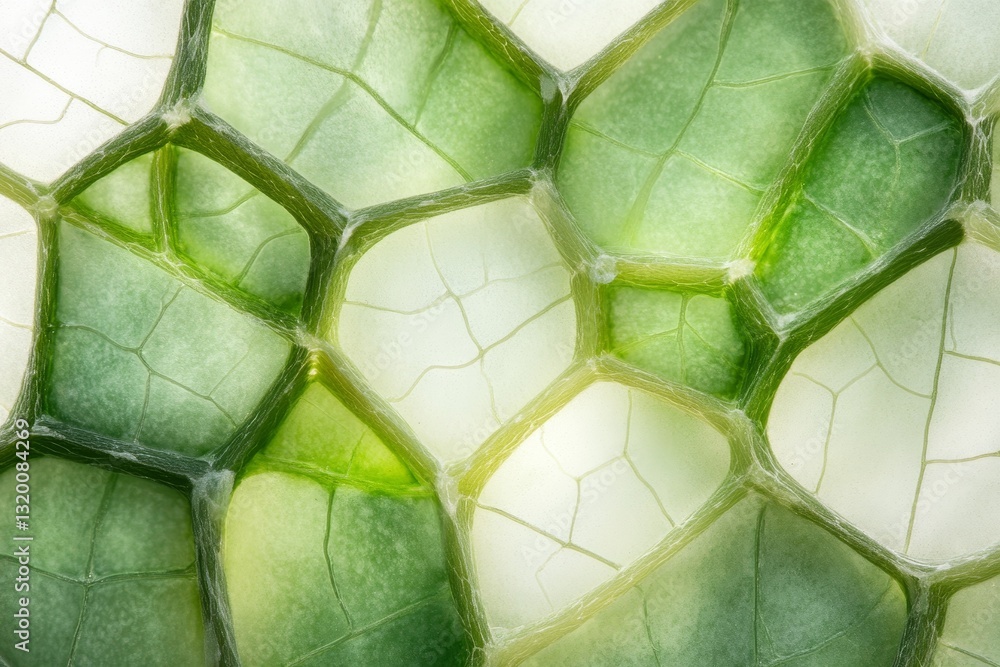 Poster close-up of green leaf cells with intricate patterns and textures