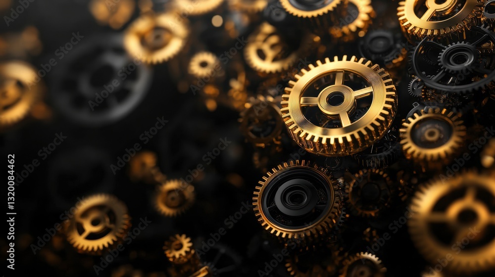 Canvas Prints sleek black background with floating golden gears in a modern design concept