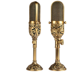 Vintage golden microphone, isolated on white background