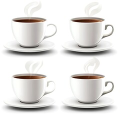 Obraz premium Set coffee cups with steaming coffee, isolated on white background