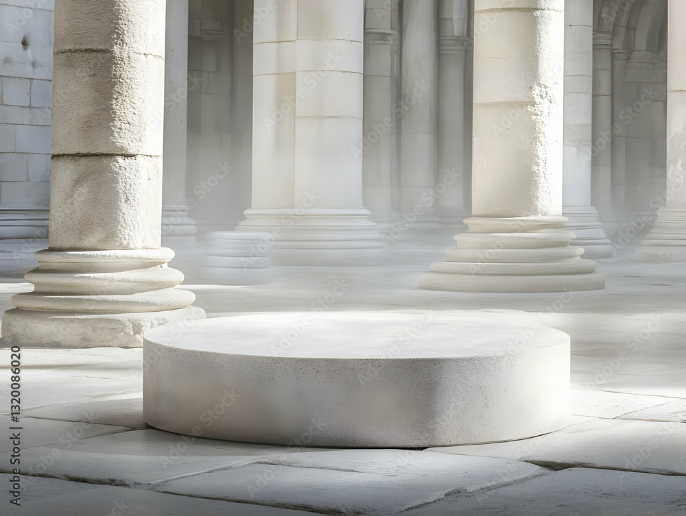 Poster 3d render of white marble cylinder on classical columns background, abstract minimalist display