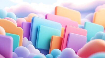 Obraz premium Colorful Folder Icons Surrounded by Soft Clouds in Digital Landscape