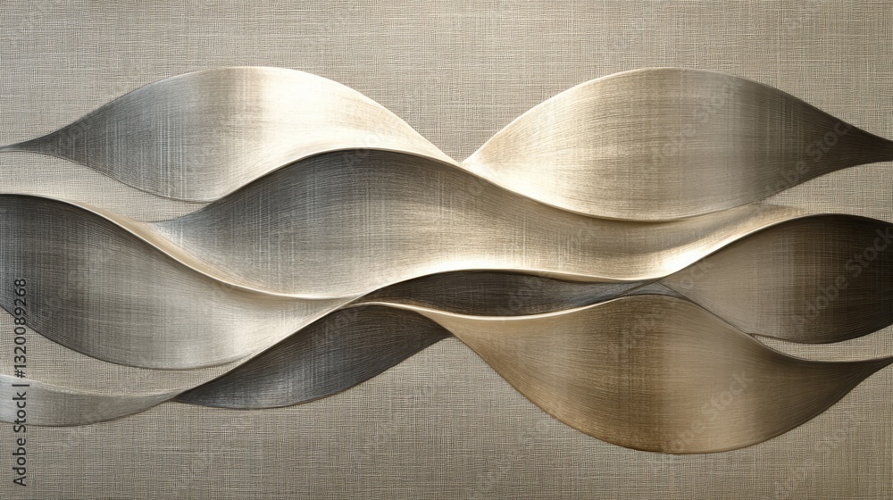 Poster metallic wavy design with layered fluid elements on a textured background