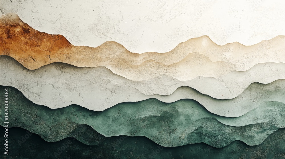 Poster abstract layered paper design featuring textured colors and curved shapes
