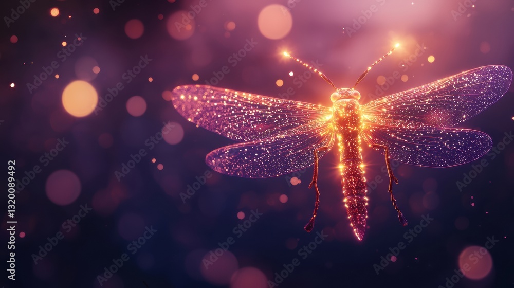 Poster glowing firefly in twilight with sparkling light effects and dreamy atmosphere for digital art proje