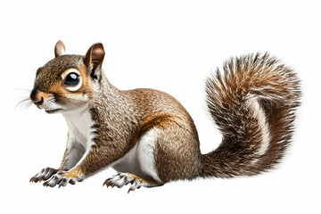 A Detailed Digital Illustration of a Sitting Squirrel with a Bushy Tail on a White Background