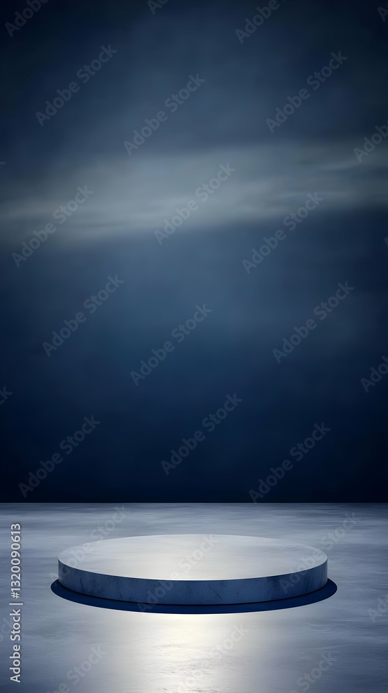 Poster circular concrete platform on dark blue abstract background: 3d render for product display and minim