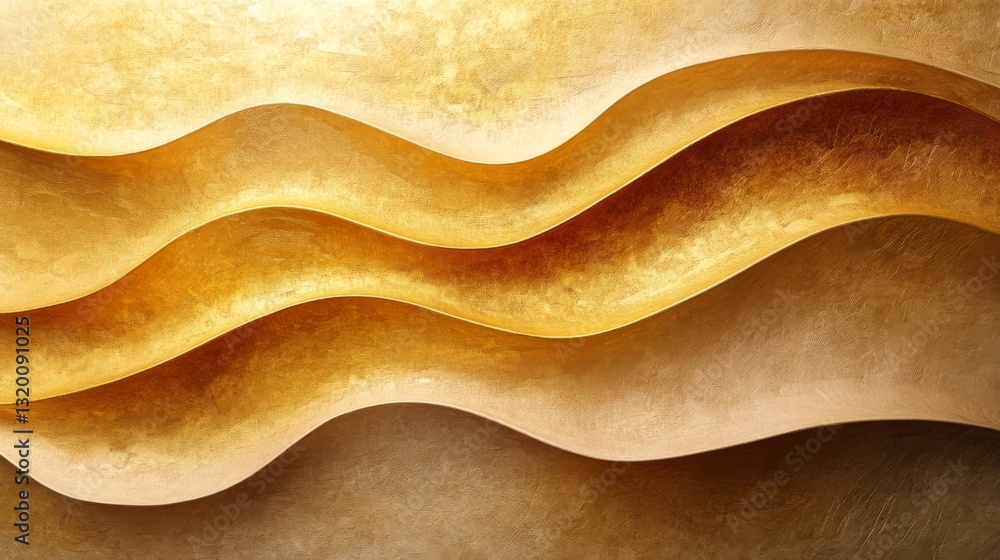 Poster abstract golden layers overlap in a continuous flowing wave pattern