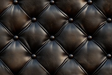 Fototapeta premium Seamless Leather black leather tufted surface with buttons, showcasing a textured pattern.