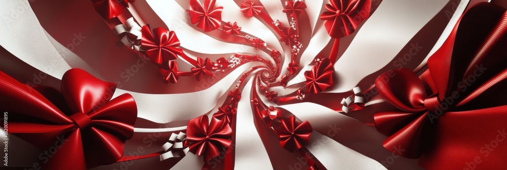 Poster spiraling ribbons and bows arranged in golden ratio design with a clear center space for text or log