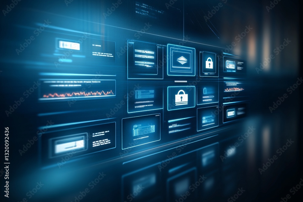 Poster futuristic digital interface with data security and information lock
