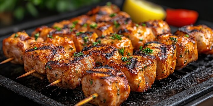 Grilled skewers embody the essence of Greek cuisine, Bar b q, Full HD, 32k Resolution 