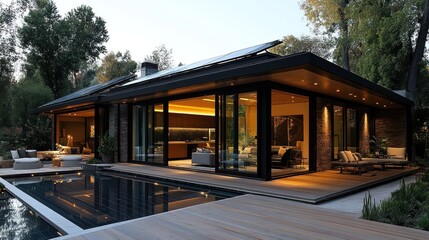 Fototapeta premium Modern Solar Powered Home With Pool And Deck