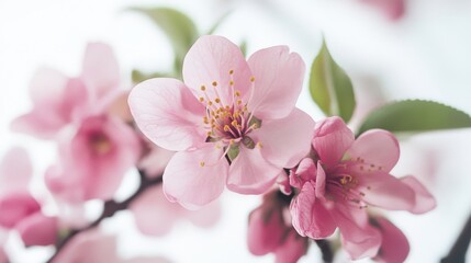 Naklejka premium Delicate pink or peach blossoms against a white gray background